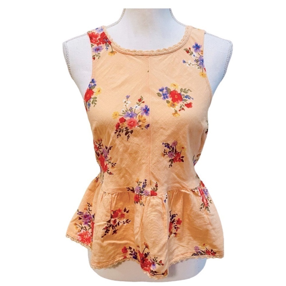 American Eagle Orange Floral Sleeveless Blouse Small NWT NEW!